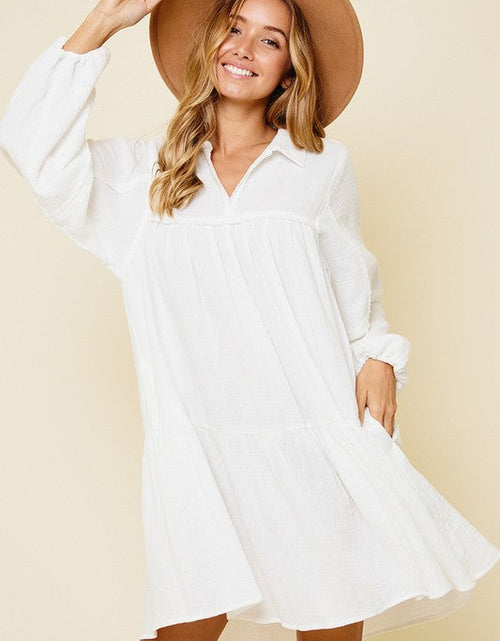 Load image into Gallery viewer, Ces Femme Johnny Collar Balloon Sleeve Mini Dress
