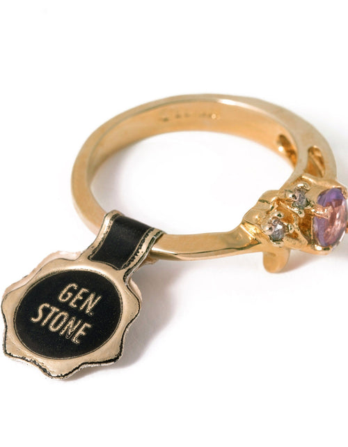 Load image into Gallery viewer, Vintage Ring Genuine Amethyst and Clear Swarovski Crystals 18kt Gold Plated R690 by PVD Vintage Jewelry
