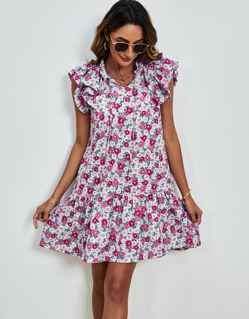Load image into Gallery viewer, Tied Floral Cap Sleeve Mini Dress
