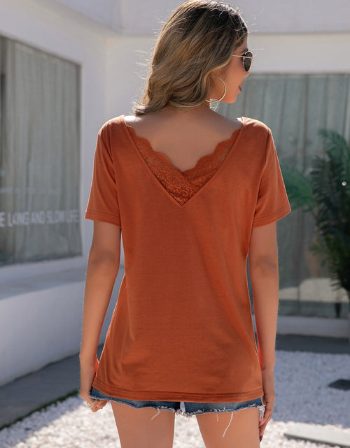 Load image into Gallery viewer, Ivy Lane Lace Detail V-Neck Short Sleeve T-Shirt
