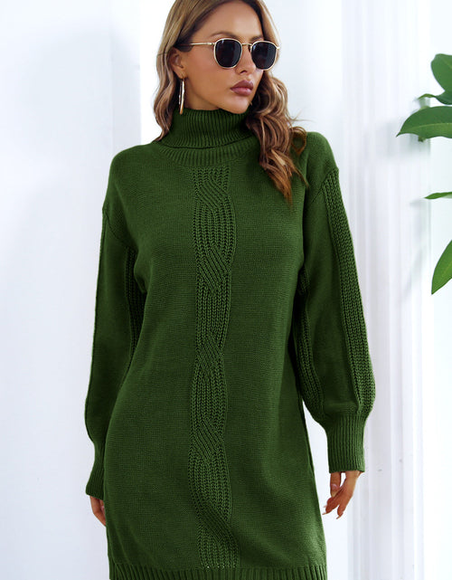 Load image into Gallery viewer, Openwork Turtleneck Long Sleeve Sweater Dress
