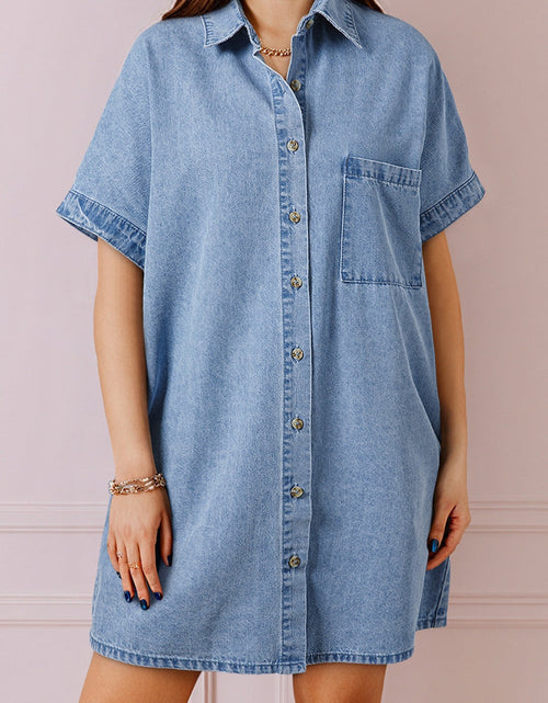 Load image into Gallery viewer, Button Down Short Sleeve Denim Dress

