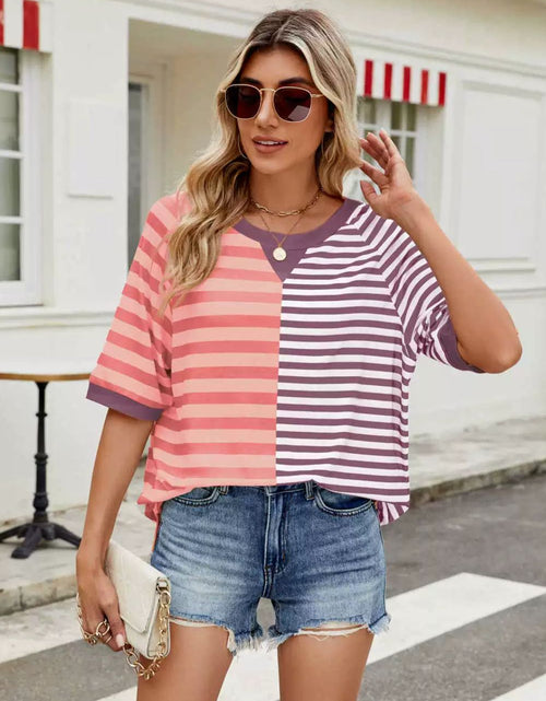 Load image into Gallery viewer, Striped Round Neck Half Sleeve T-Shirt
