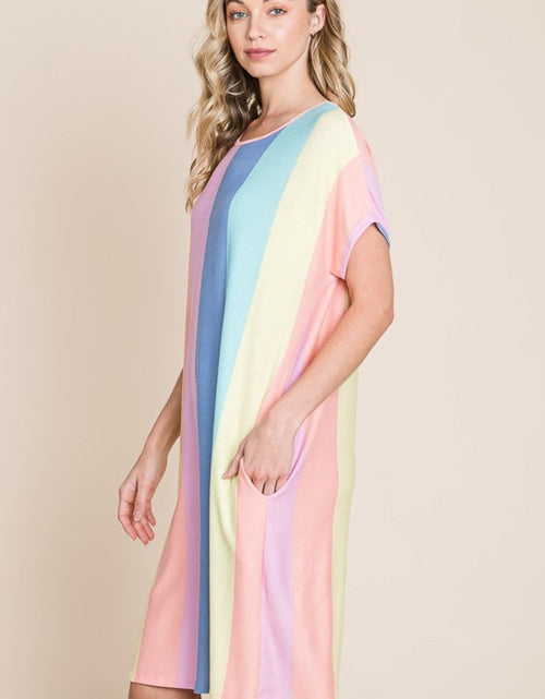 Load image into Gallery viewer, BOMBOM Striped Short Sleeve Dress with Pockets
