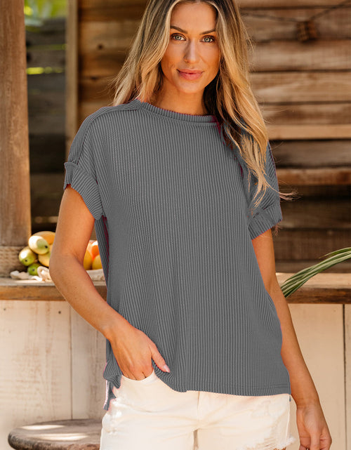 Load image into Gallery viewer, Exposed Seam Round Neck Short Sleeve T-Shirt
