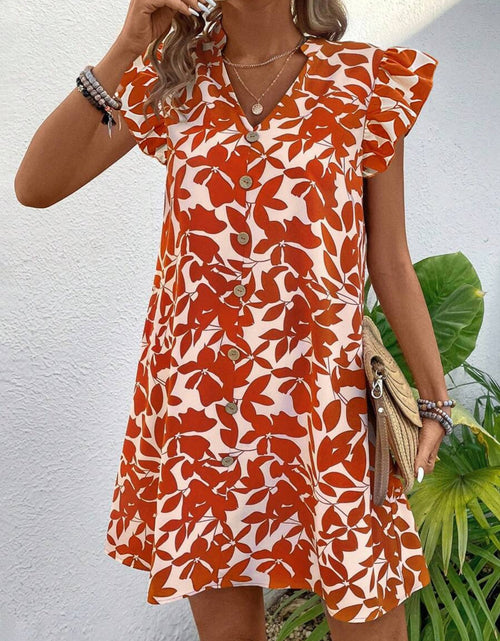 Load image into Gallery viewer, Printed Notched Cap Sleeve Mini Dress
