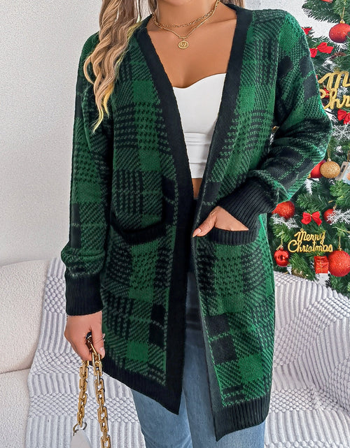 Load image into Gallery viewer, Plaid Open Front Long Sleeve Cardigan
