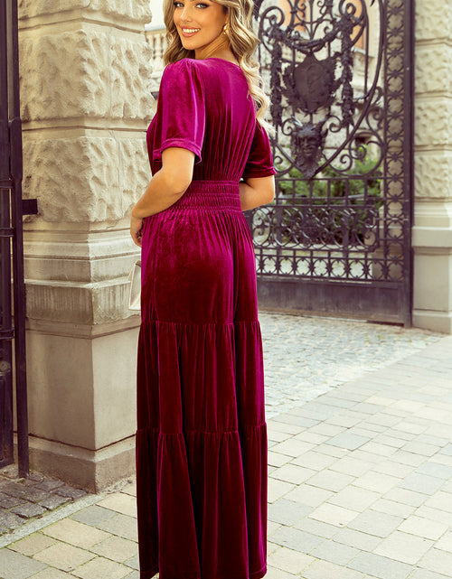 Load image into Gallery viewer, Katherine Velvet Short Sleeve Shirred Waist Tiered Dress by Poppy Lee Lane
