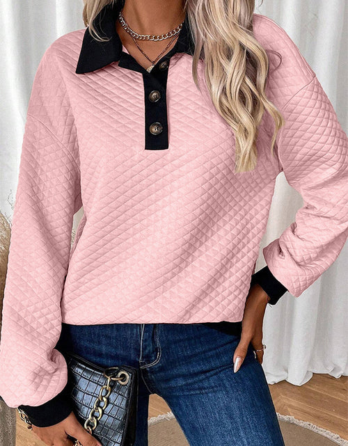 Load image into Gallery viewer, Texture Quarter Button Long Sleeve Sweatshirt
