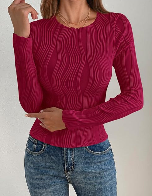 Load image into Gallery viewer, Textured Round Neck Long Sleeve Top
