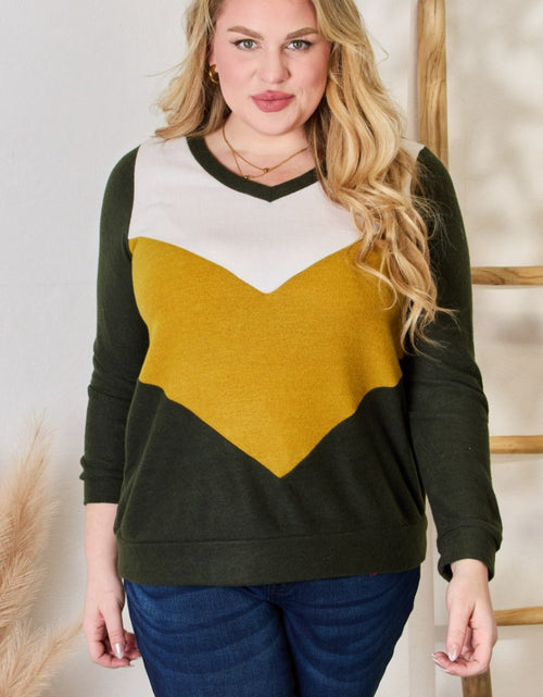 Load image into Gallery viewer, Hailey &amp; Co Full Size Colorblock V-Neck Blouse
