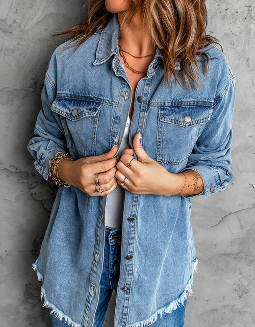 Load image into Gallery viewer, Button Up Pocketed Raw Hem Denim Jacket
