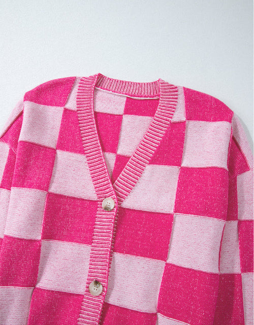 Load image into Gallery viewer, Checkered V-Neck Long Sleeve Cardigan
