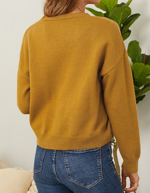 Load image into Gallery viewer, Flower Button Front Dropped Shoulder Cardigan
