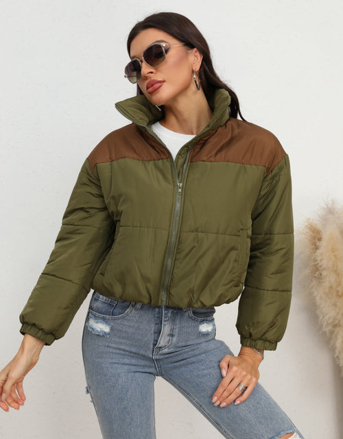 Load image into Gallery viewer, Two-Tone Zip-Up Puffer Jacket
