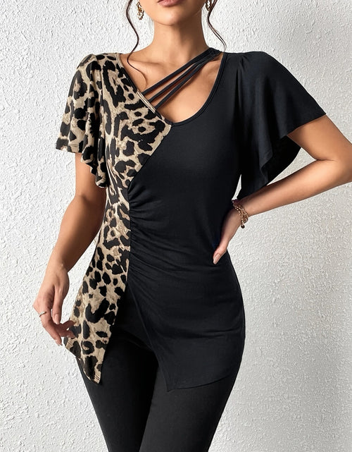 Load image into Gallery viewer, Ruched Leopard Flutter Sleeve T-Shirt
