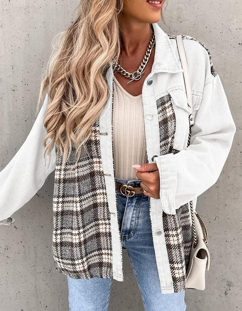 Load image into Gallery viewer, Plaid Button Up Dropped Shoulder Jacket
