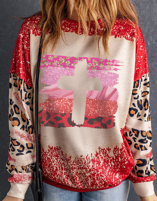 Load image into Gallery viewer, Leopard Round Neck Dropped Shoulder Sweatshirt
