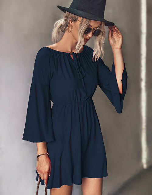 Load image into Gallery viewer, Tie Neck Flare Sleeve Mini Dress

