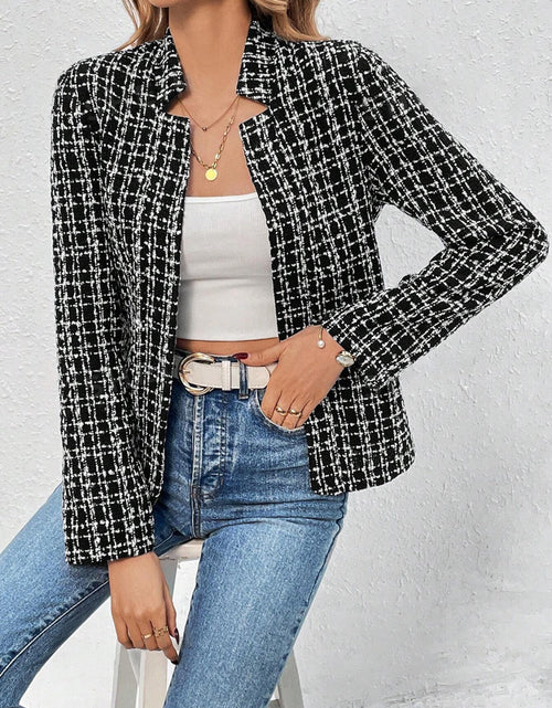 Load image into Gallery viewer, Plaid Open Front Long Sleeve Jacket
