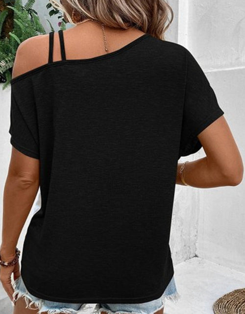 Load image into Gallery viewer, Contrast Asymmetrical Neck Short Sleeve T-Shirt
