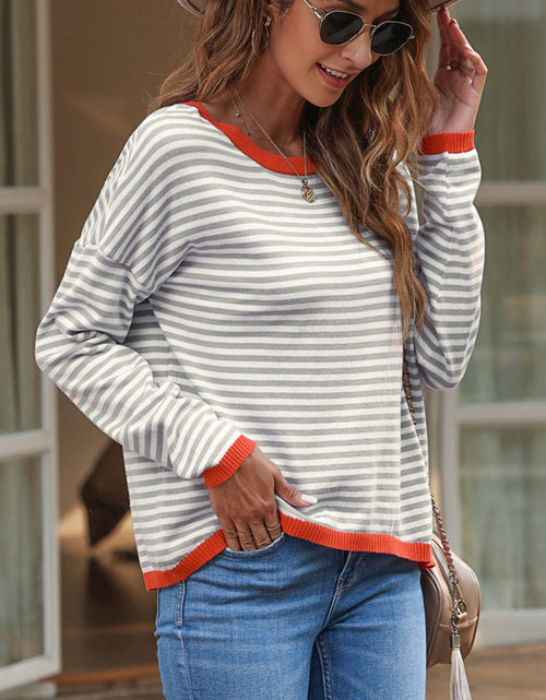 Load image into Gallery viewer, Striped Round Neck Drop Shoulder T-Shirt
