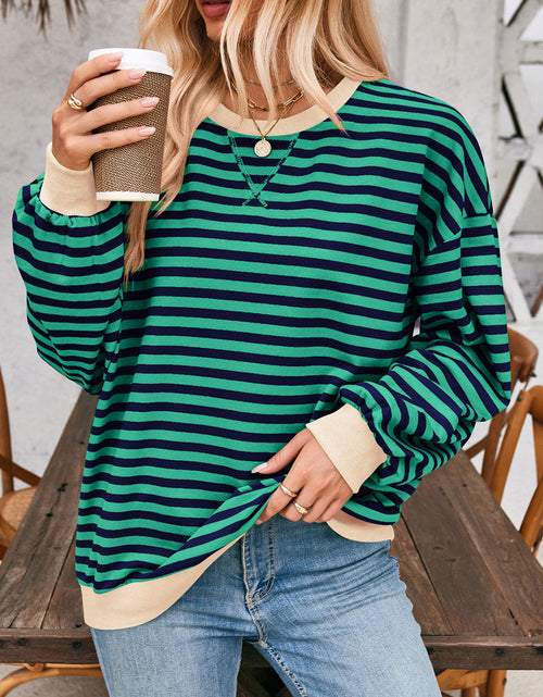 Load image into Gallery viewer, Lovelet Contrast Striped Long Sleeve Sweatshirt
