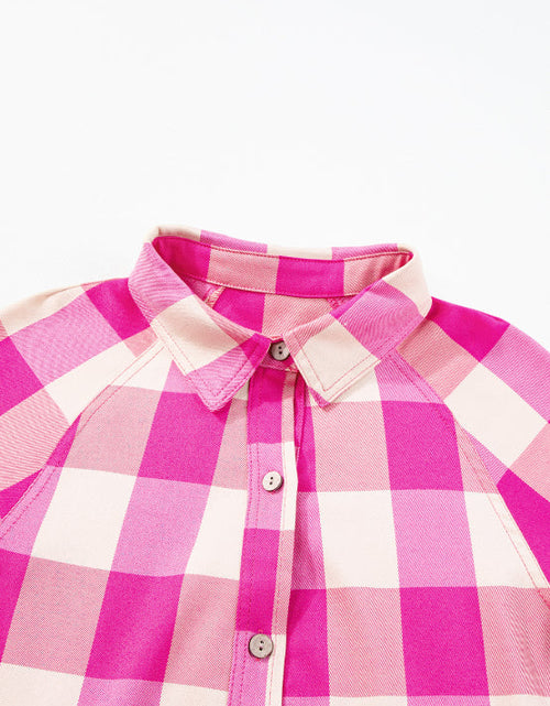 Load image into Gallery viewer, Ruched Plaid Three-Quarter Sleeve Shirt Dress
