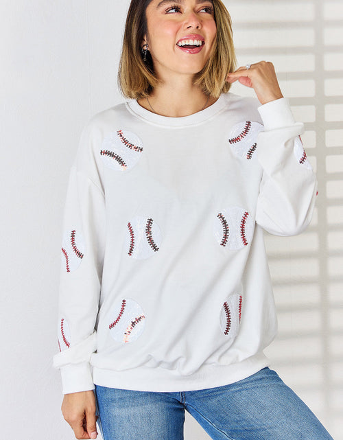Load image into Gallery viewer, Sequin Baseball Round Neck Dropped Shoulder Sweatshirt
