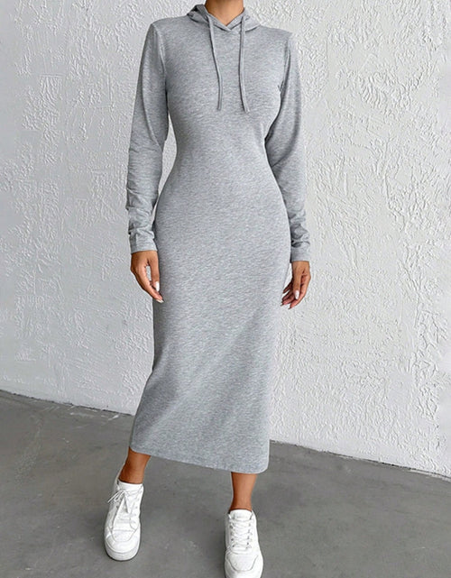 Load image into Gallery viewer, Drawstring Long Sleeve Hooded Midi Dress
