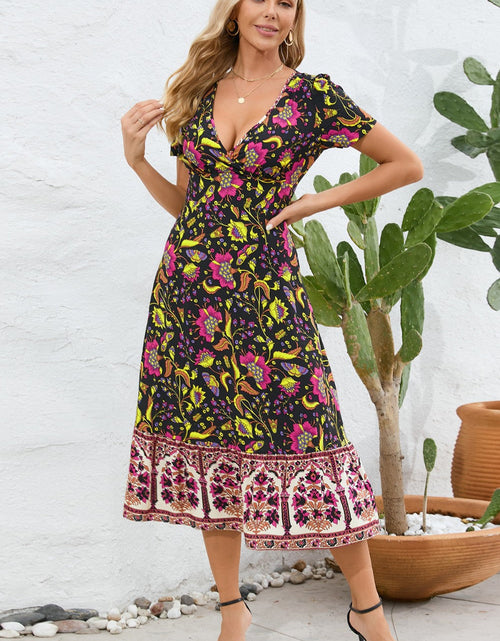 Load image into Gallery viewer, Printed Surplice Short Sleeve Dress
