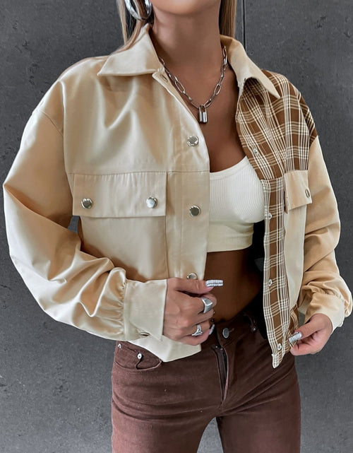 Load image into Gallery viewer, Snap Down Color Block Plaid Jacket
