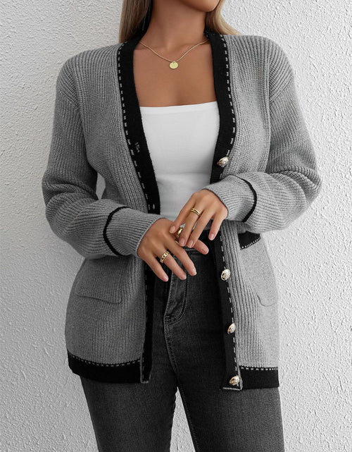 Load image into Gallery viewer, Contrast Trim Button Up Long Sleeve Cardigan
