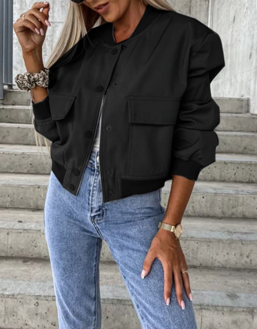 Load image into Gallery viewer, Baseball Collar Dropped Shoulder Jacket
