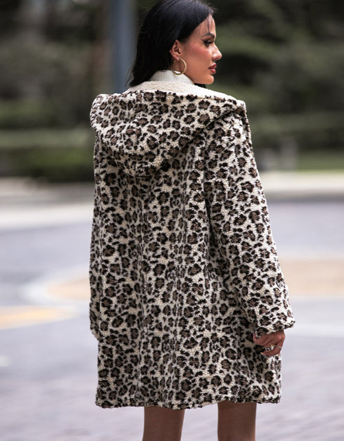 Load image into Gallery viewer, Shiny Leopard Hooded Coat with Pockets
