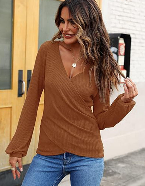 Load image into Gallery viewer, Waffle Knit Surplice Long Sleeve T-Shirt
