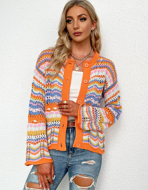 Load image into Gallery viewer, Chevron Stripes Openwork Cardigan
