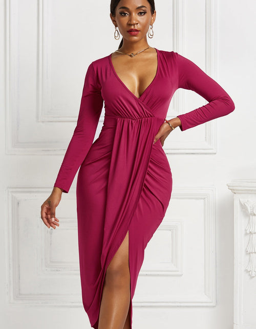 Load image into Gallery viewer, High-low Ruched Surplice Long Sleeve Dress
