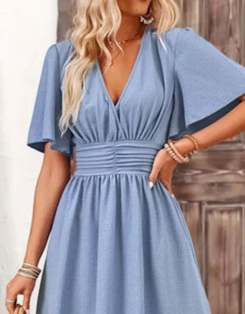 Load image into Gallery viewer, Side Slit Surplice Flutter Sleeve Midi Dress
