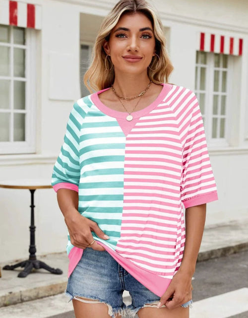 Load image into Gallery viewer, Striped Round Neck Half Sleeve T-Shirt
