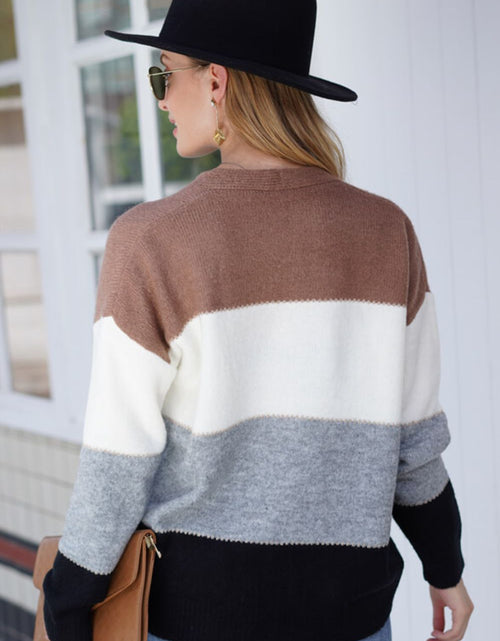 Load image into Gallery viewer, Woven Right Color Block V-Neck Button Down Cardigan
