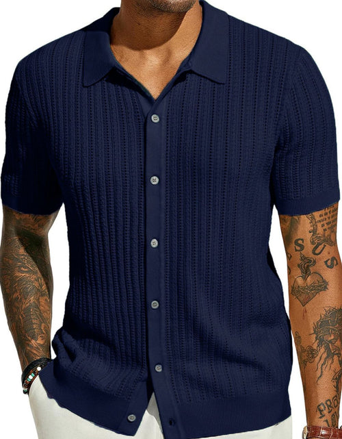 Load image into Gallery viewer, Men's Full Size Openwork Button Down Collared Neck Shirt Plus Size
