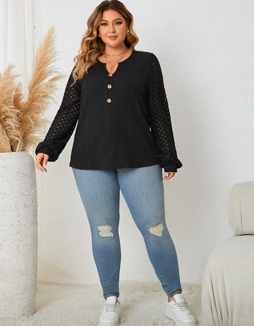 Load image into Gallery viewer, Honey Plus Size Openwork Notched Button Front Blouse
