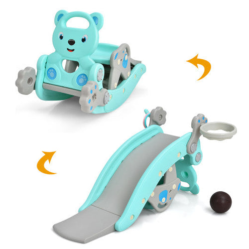 Load image into Gallery viewer, 4-in-1 Toddler Slide and Rocking Horse Playset with Basketball Hoop-Blue
