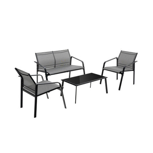Load image into Gallery viewer, 4 Pieces Patio Furniture Set with Armrest Loveseat Sofas and Glass Table Deck-Gray
