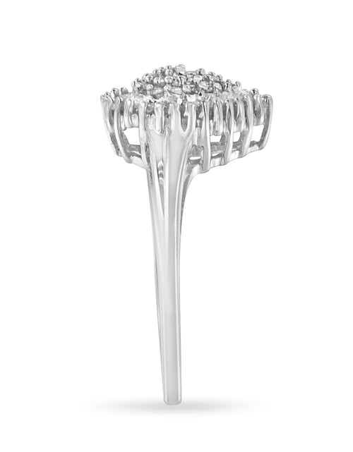 Load image into Gallery viewer, 10K White Gold 1/2 Cttw Round &amp; Baguette Cut Diamond Pear Shaped Domed Pavé Cluster with Halo Cocktail Ring (H-I Color, SI1-SI2 Clarity) by Infinite Jewels
