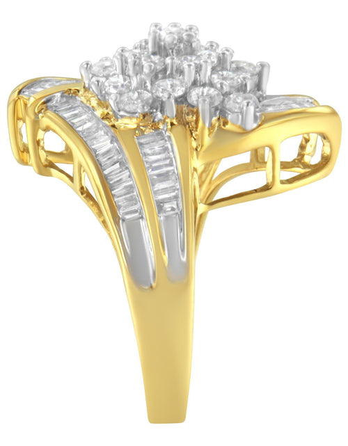 Load image into Gallery viewer, 10K Yellow Gold Round and Baguette Diamond Swirl Ring (2.0 Cttw, J-K Color, I2 Clarity) by Haus of Brilliance
