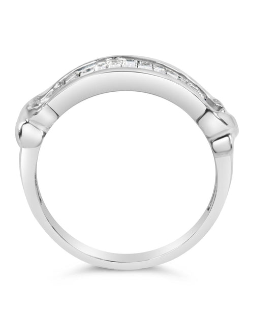 Load image into Gallery viewer, .925 Sterling Silver 1/2 Cttw Baguette Cut Diamond Channel Set X-Station Wedding Ring (H-I Color, I1-I2 Clarity) by Infinite Jewels
