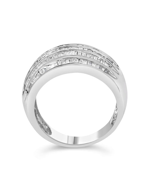Load image into Gallery viewer, .925 Sterling Silver 1.0 Cttw Baguette-Cut Diamond 6-Row Channel Set Domed Tapered Cocktail Fashion Ring (H-I Color, I2-I3 Clarity) by Infinite Jewels
