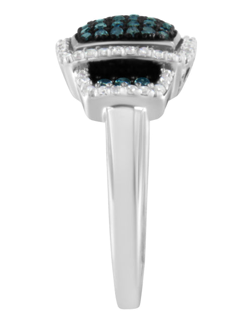Load image into Gallery viewer, Black Rhodium Plated .925 Sterling Silver 1/2 Cttw White &amp; Blue Diamond Square Halo Cocktail Ring (Fancy Blue &amp; H-I Color, I2-I3 Clarity) by Haus of Brilliance
